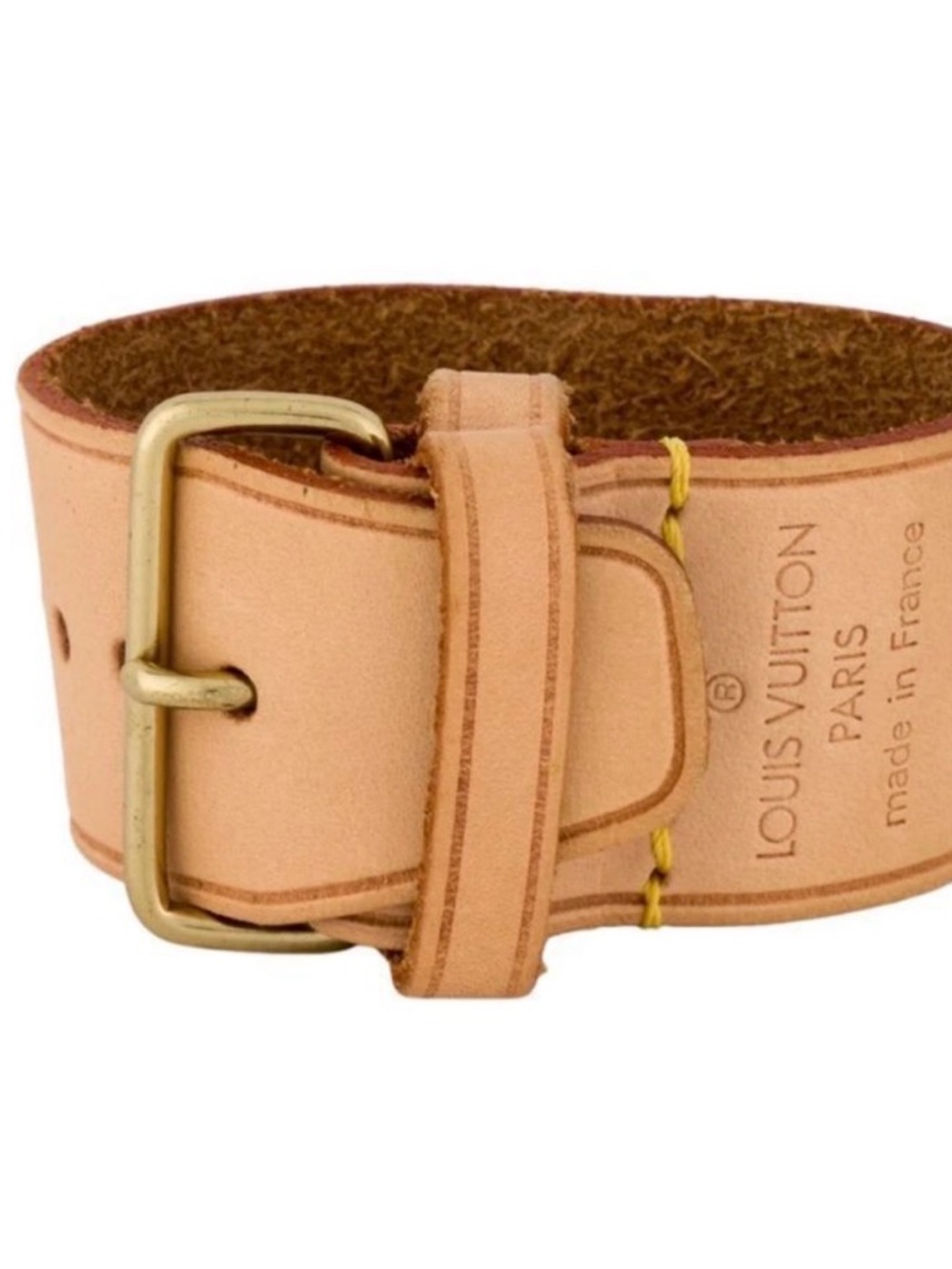 Louis Vuitton Natural Vachetta Leather Wide Cuff Bracelet Gold Buckle | France - Picture 4 of 4